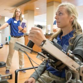 Students having a class in a physical therapy rehab classroom