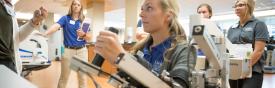 Students having a class in a physical therapy rehab classroom